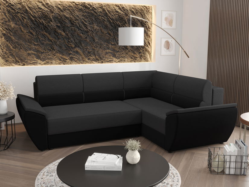 Rohová sedacia súprava Radiant Plus (čierna + tmavosivá) (P)