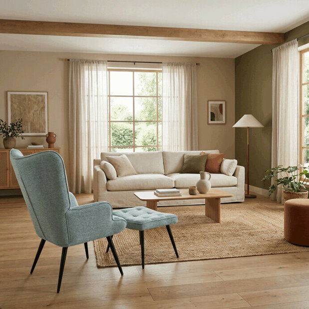 Kreslo s taburetkou Akitta (modrá)