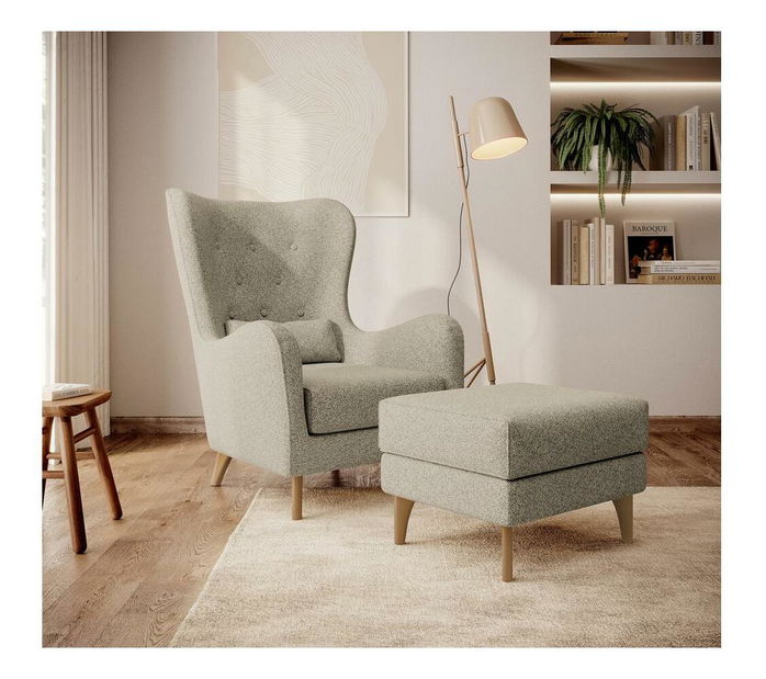 Fotel lábtartóval Calimero II (bézs + bükk)