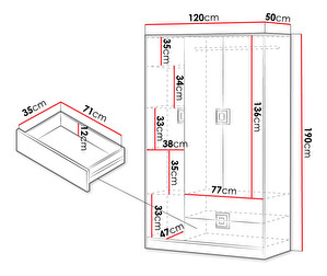 Skriňa 120 NI03 Nikol (Dub svetlý + Biely + Dub svetlý )