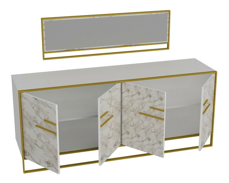 Ormarić Poppy (zlatna + bijela) (s ogledalom)