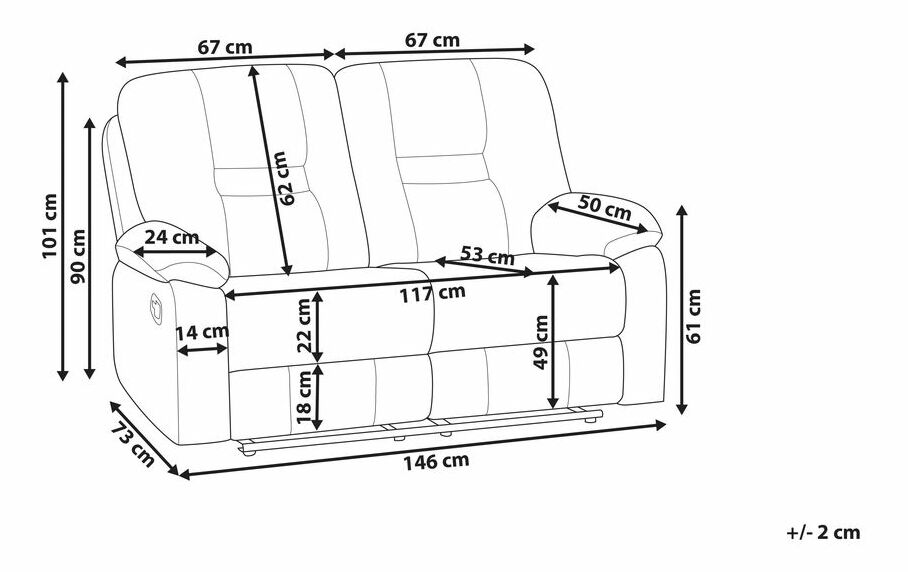 Canapea 2 locuri Barnet (piele sintetică) (negru) 