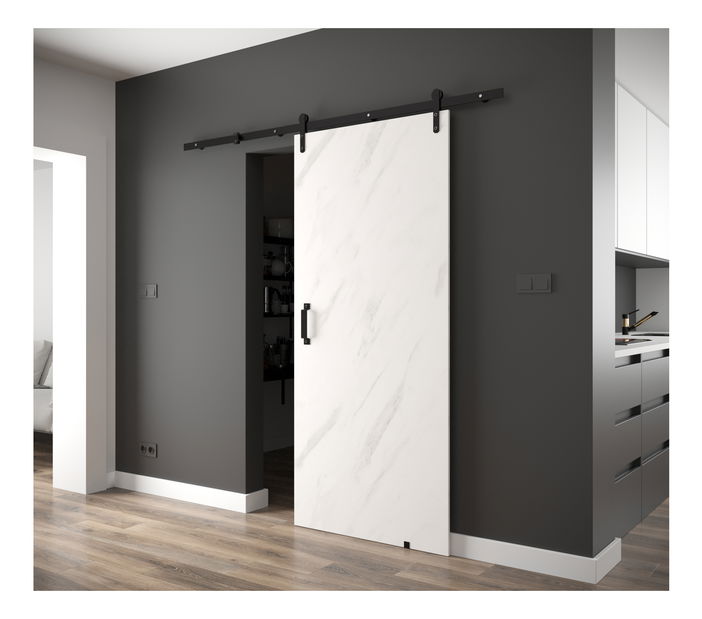 Uși culisante 90 cm Philomena I (marmură alb + negru mat)
