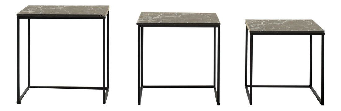 Set 3 măsuțe de cafea Shepolendo 1 (marmură negru + negru)