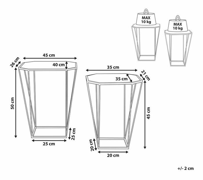 Set stolića za kavu 2 kom. SIENE (MDF) (zlatna)