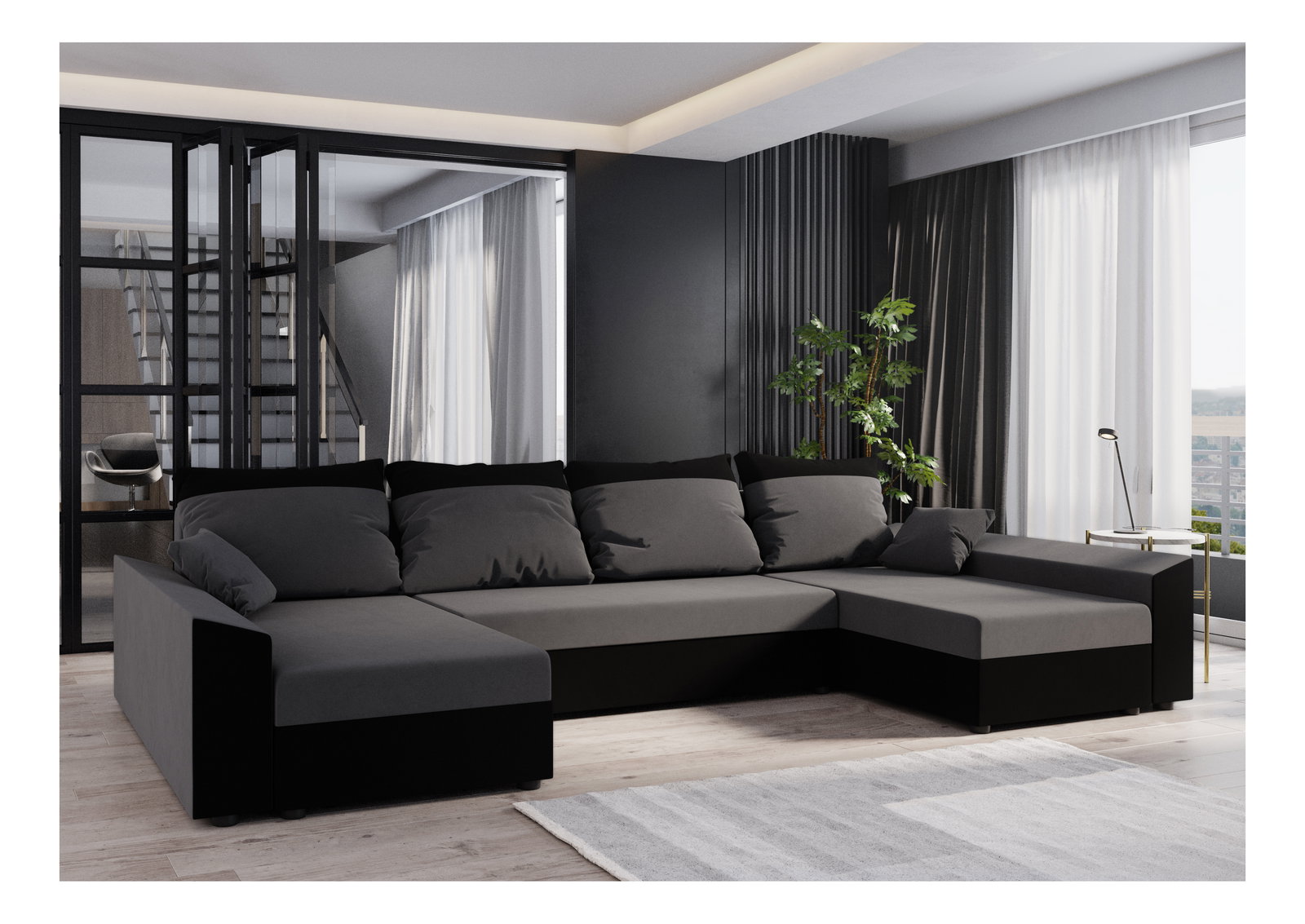 Rohová sedacia súprava U Paragon U (sivá + čierna)