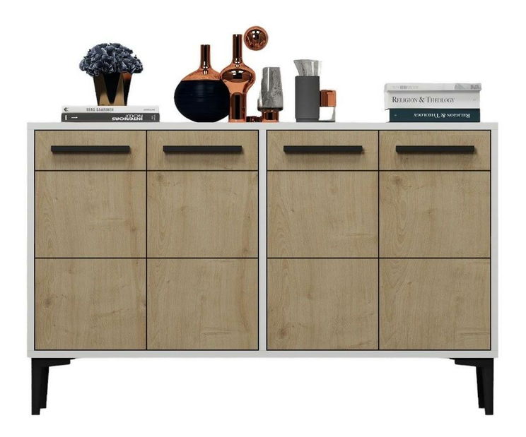 Comodă Daduko (alb + stejar zafir) 