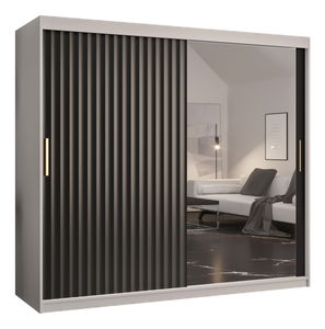 Dulap de haine cu oglindă 200 cm Riana Wa 2 200 (alb + negru)