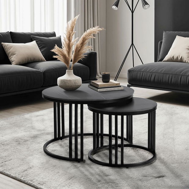 Set stolića za kavu (2 kom.) Jugada (crni mramor + crna) 