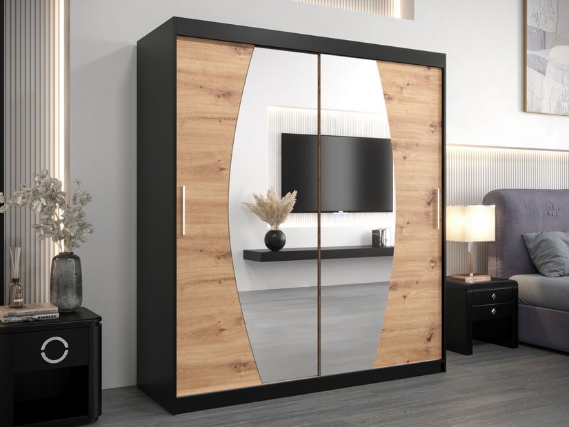 Dulap de haine 180 cm Eclipse (Negru mat + Stejar artisan)