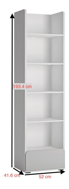 Könyvespolc Albunus R01 (alpesi fehér + fényes szürke)