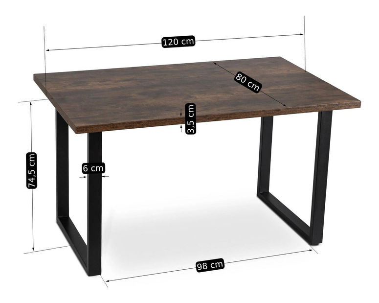 Masă sufragerie Varon (stejar rustic + negru) (pentru 6 persoane)