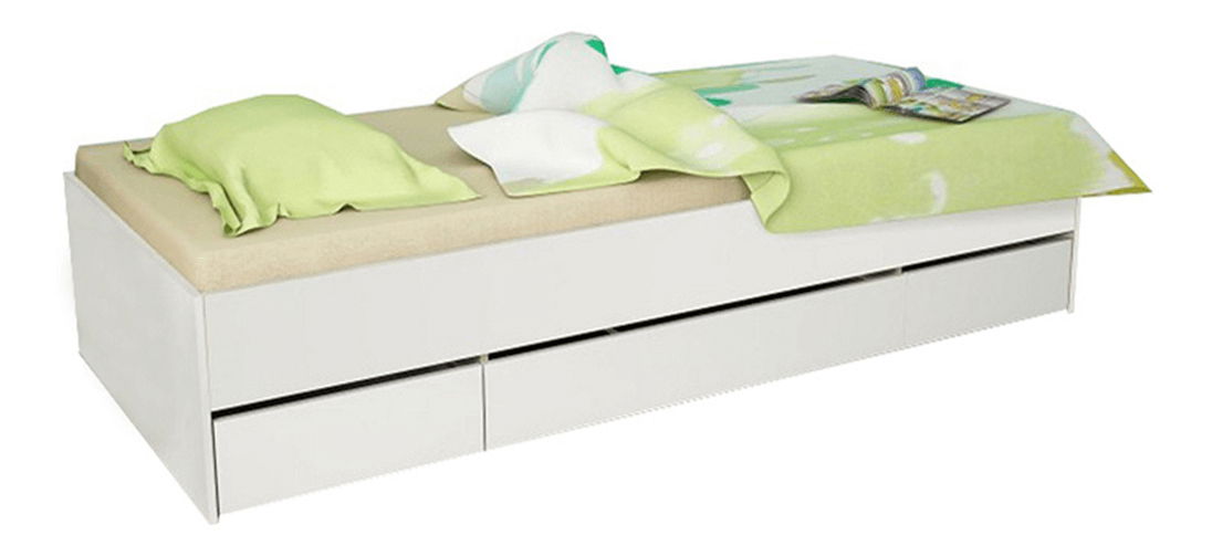 Pat de o persoană 90 cm Matari (alb + alb)