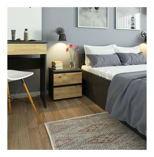 Noptieră Cleania CL2 (grafit gri + stejar artisan)