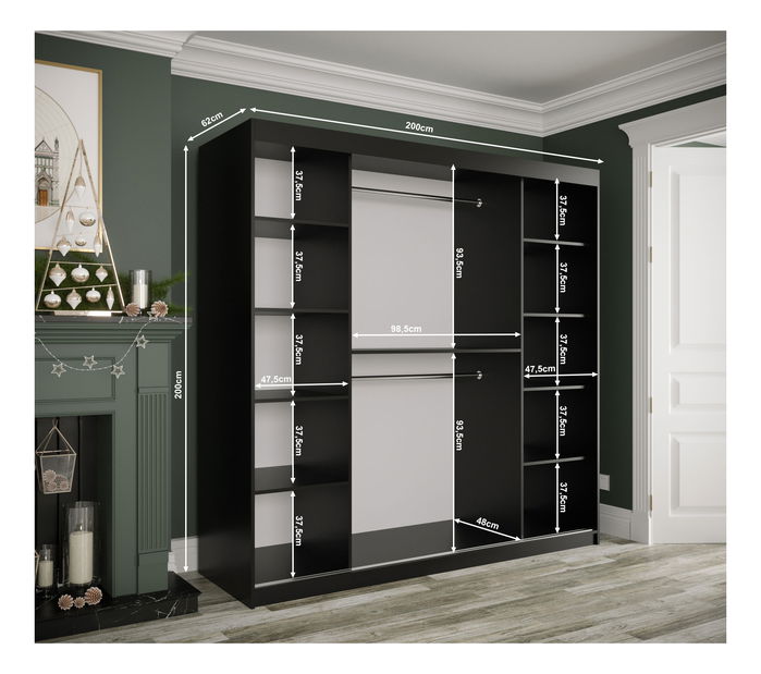 Šatníková skriňa 200 cm Marbelo T2 (matná biela + biely mramor)