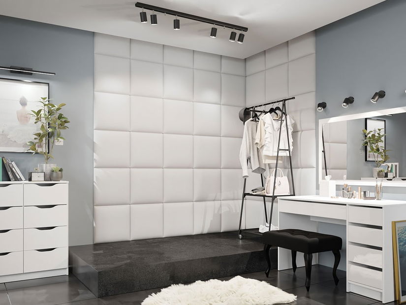 Panou de perete tapițat Pazara 42x42 (piele ecologică soft 017 (Alb)