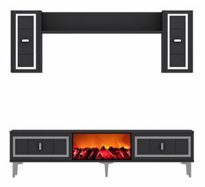 Obývacia stena s krbom Orino (antracit + strieborná)