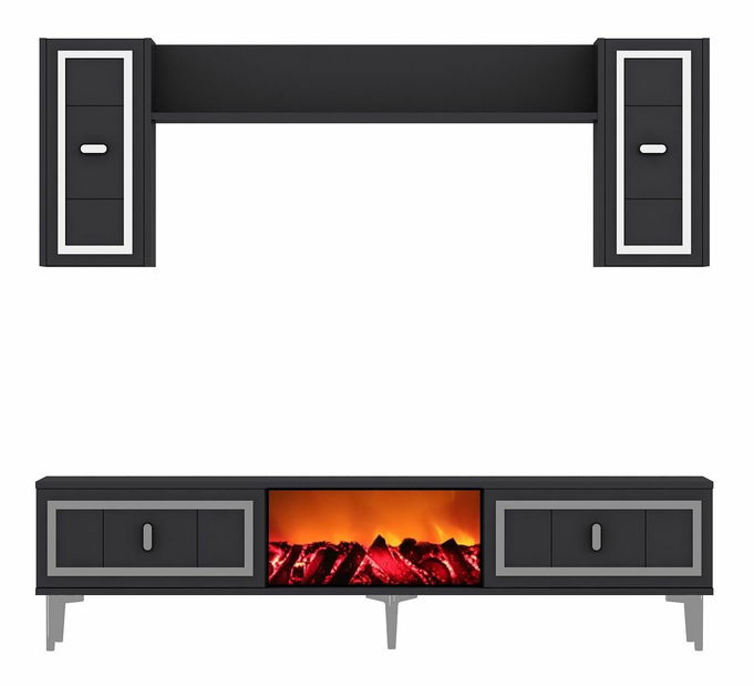 Obývacia stena s krbom Orino (antracit + strieborná)