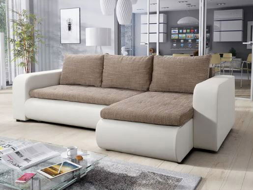 Kutna garnitura na razvlačenje Bistran (bijela + smeđa) (D) 