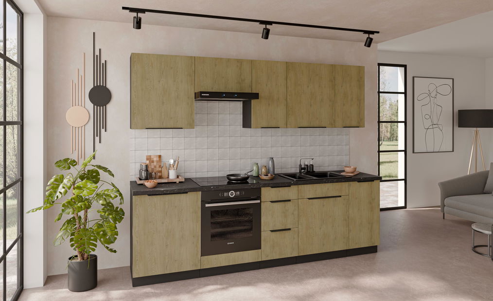 Kuchyňa 260 cm Carminia 2 (dub cremona + čierna)