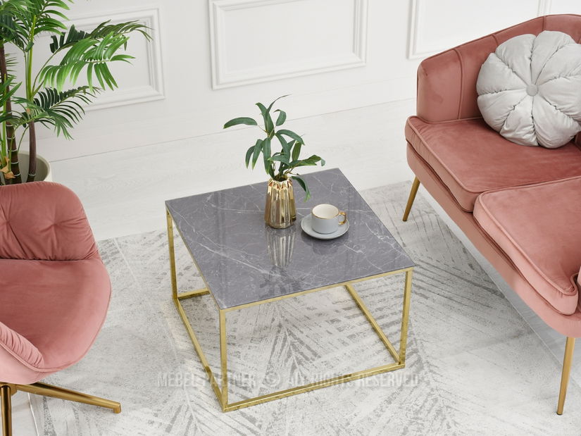 Dohányzóasztal Bella M (szürke márvány + arany)