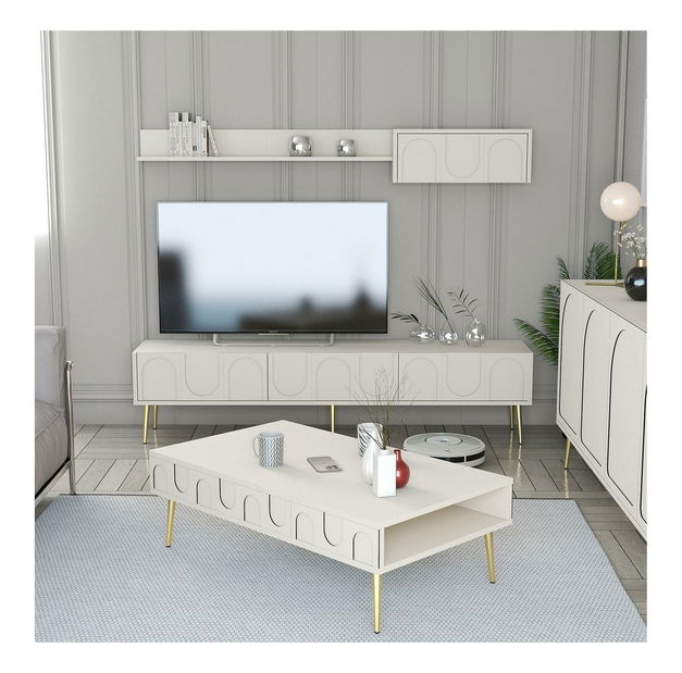 Set mobilier living Lyantela (Crem + Auriu)