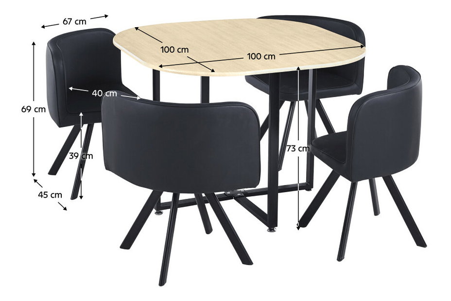 Étkező szett Brianite (4 fő részére) (tölgy + fekete)