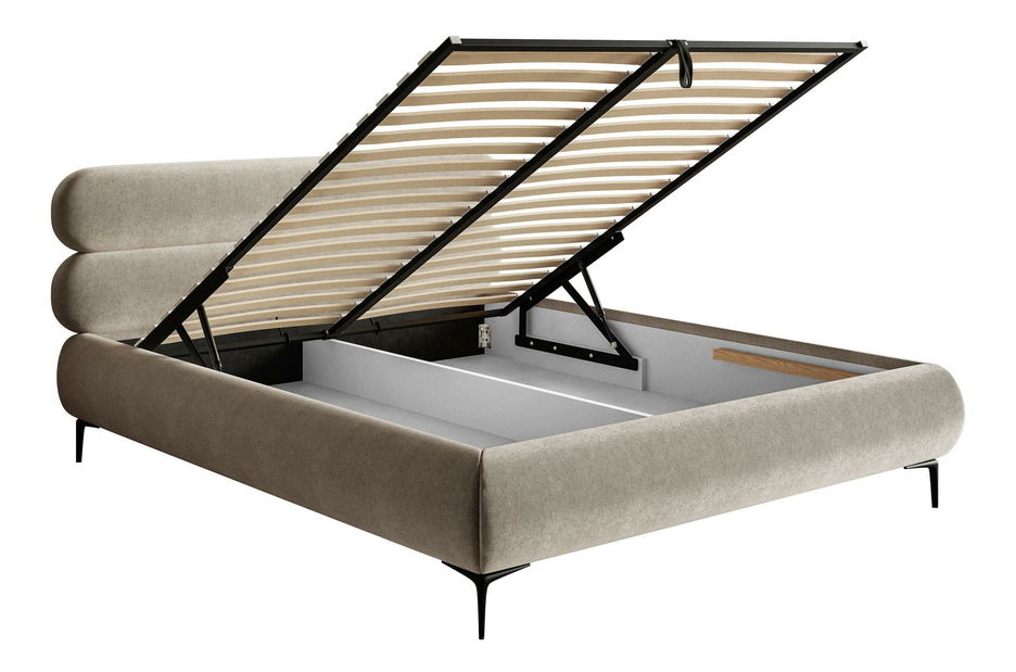 Franciaágy 160 cm Rirri 160 (ágyráccsal) (tárolóhellyel) (bézs szürke + fekete)