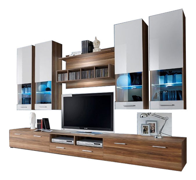 Obývacia stena Delila 20 NW DO (s osvetlením) (slivka + lesk biely)