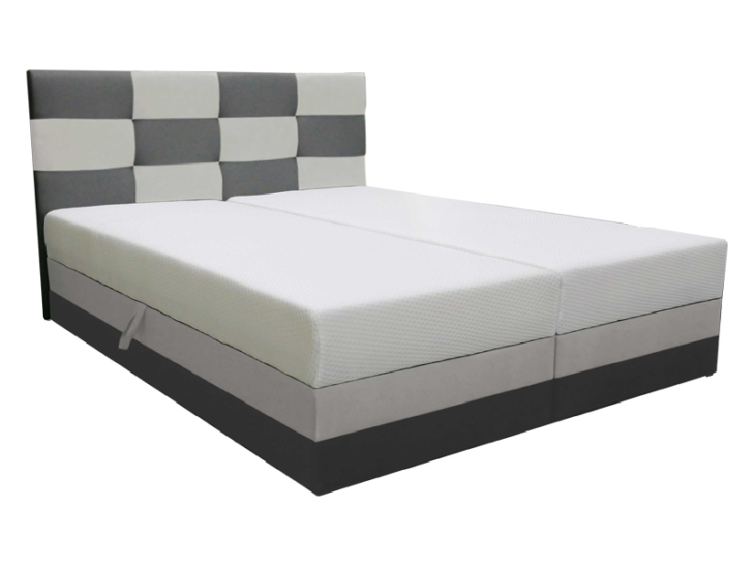 Pat matrimonial180 cm Boxspring Marion Comfort (Gri închis + gri deschis) (cu somieră și saltea)