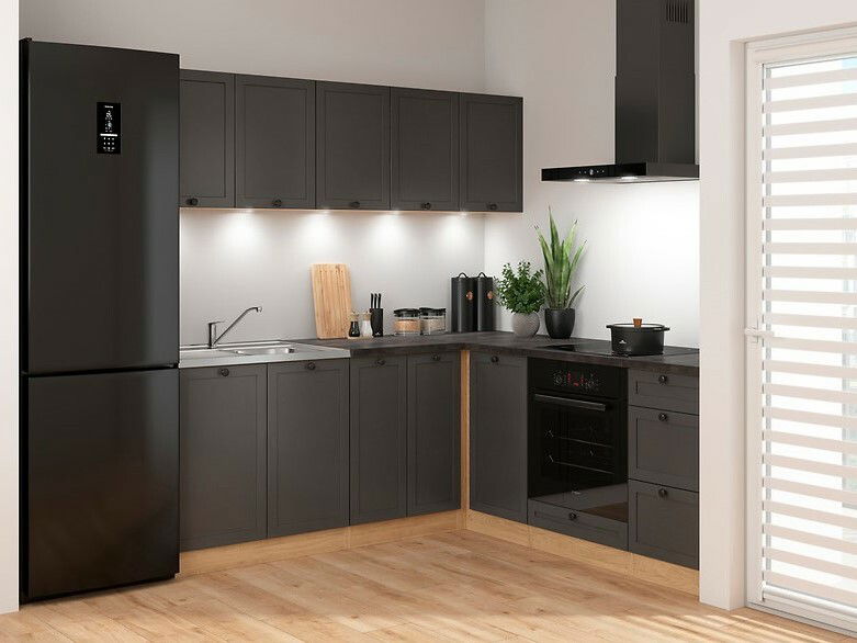 Sarokkonyha Junona Line 200 + 200 cm (Bernstein tölgy + grafit)