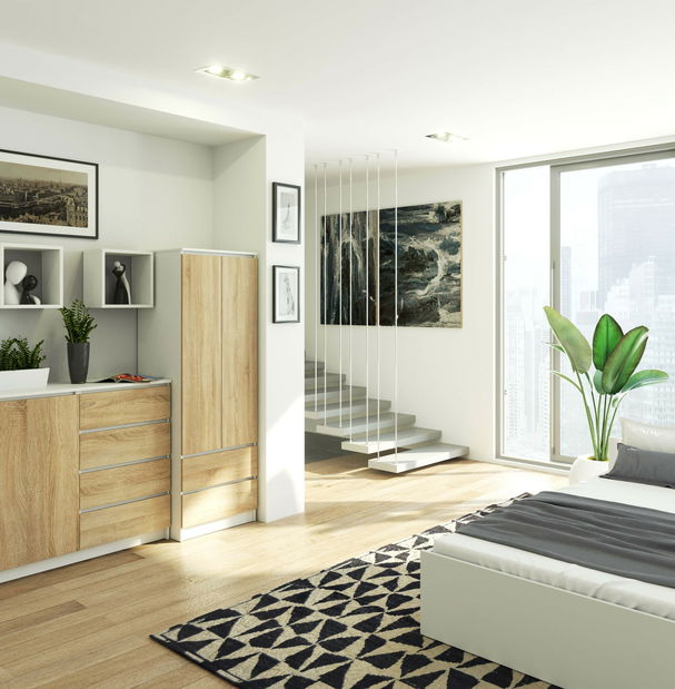 Dulap de haine Slots (alb + stejar sonoma)