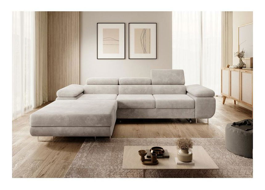 Kutna garnitura Grande (L) (sivo-bež + krom)