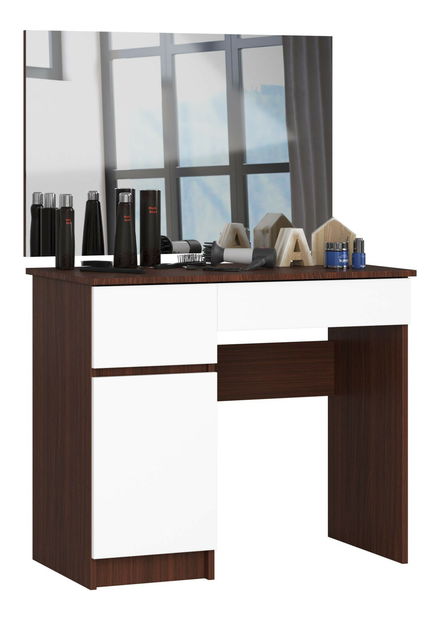 Toaletný stolík Parijat (wenge + biela) (so zrkadlom) (L)