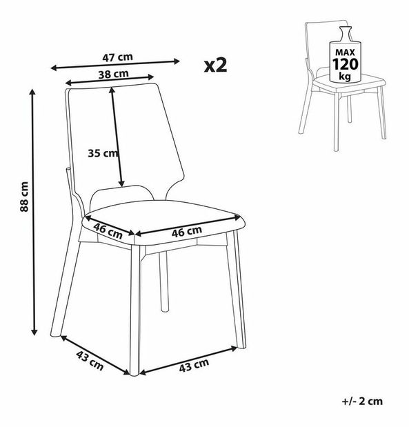 Set 2 buc scaun tip bar Abie (lemn închis)