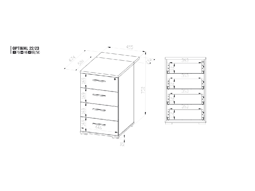 Komoda uz stolić za PC Optimal 22 prirodni orah 