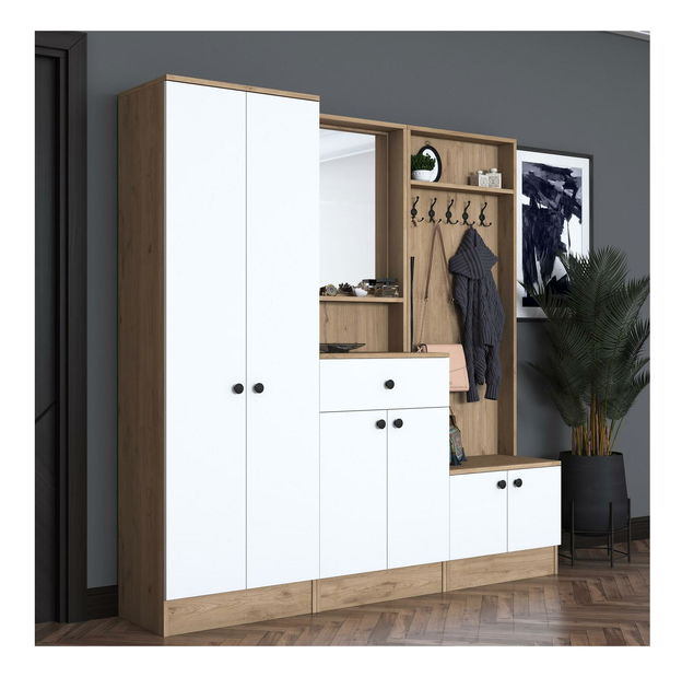 Mobilier hol Pixie 2 (nuc + alb) (cu oglindă)