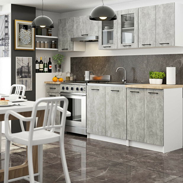 Felső konyhai vitrin Organo 580 (fehér + beton)