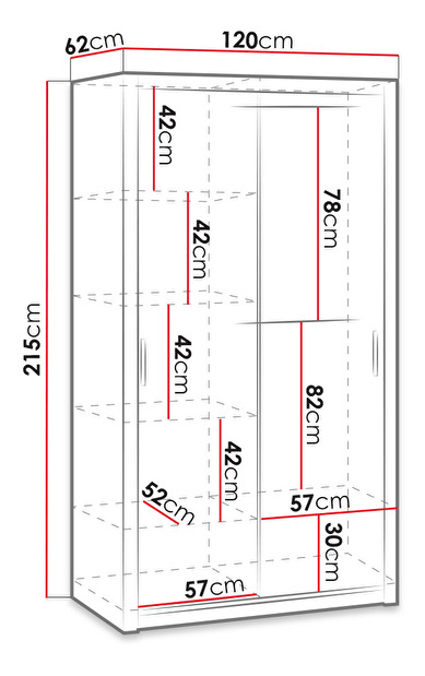 Dulap de haine cu uși culisante Klary SZ120 KE04 (Alb) 