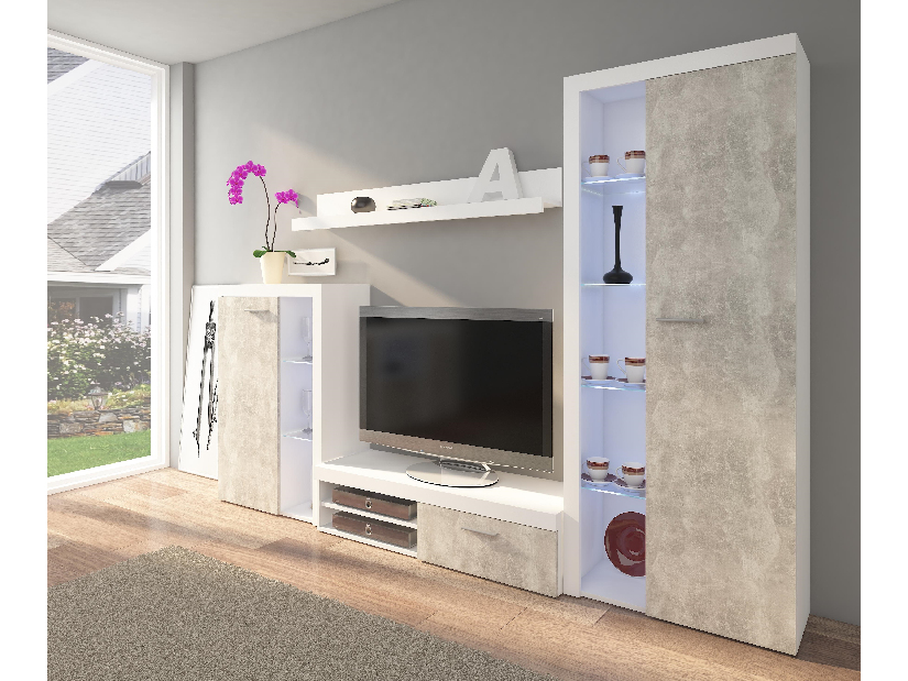 Mobilier living Reina (beton deschis + alb)