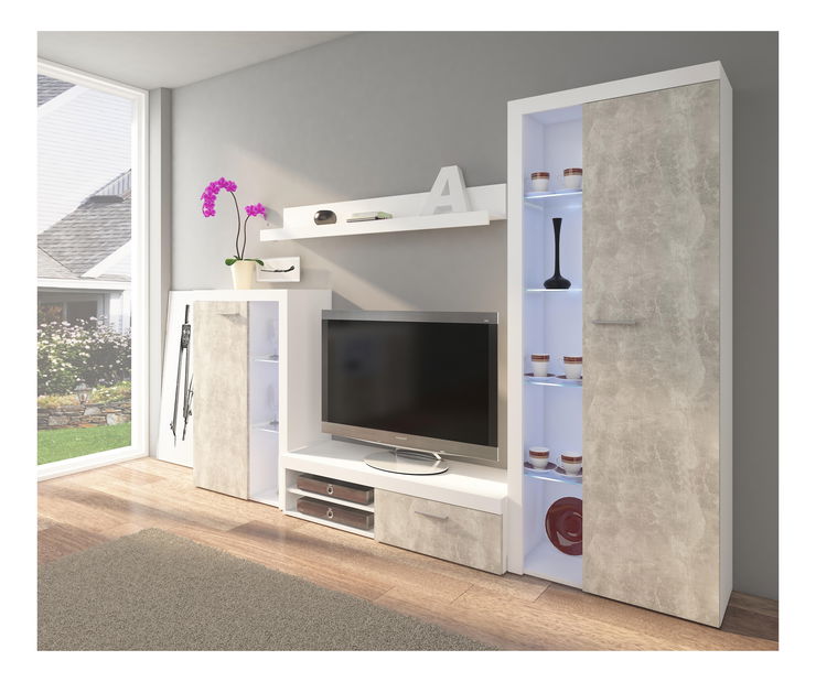 Nappali bútorsor Reina (világos beton + fehér)