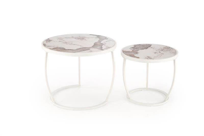 Dohányzóasztal szett (2 db.) Inesz (bézs márvány + fehér)