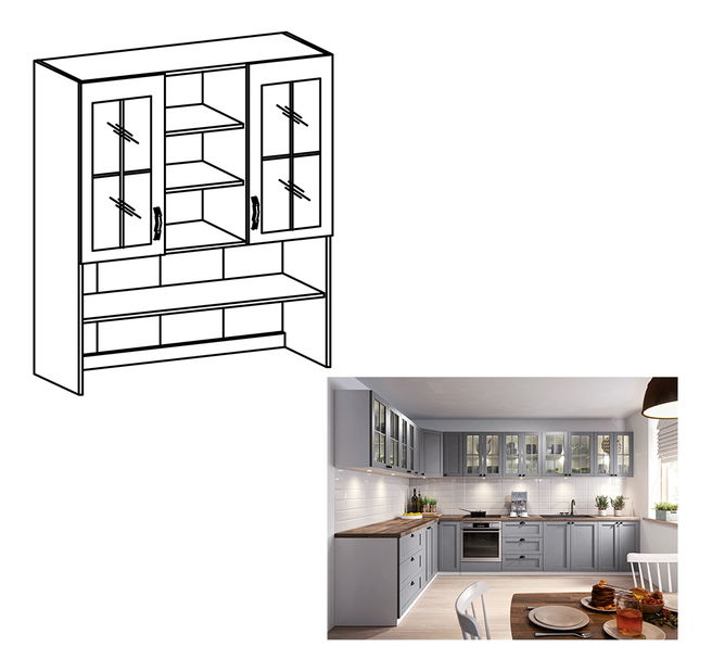 Szekrény felépítmény alsó konyhaszekrényre K120 Lanaya (fehér + matt szürke)