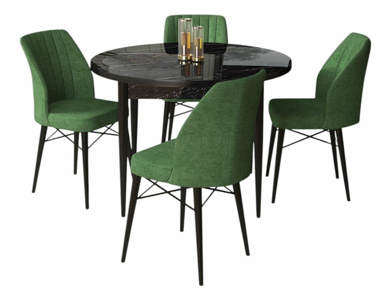 Jedálenský set Roxie (mramor čierny + zelená) (pre 4 osoby)