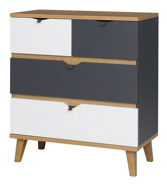 Komód Thalia TM05 K4SZ (arany tölgy + grafit + fehér) 