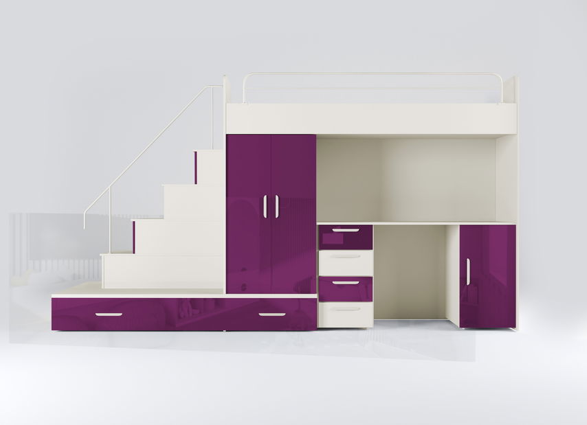 Pat pentru copii Ruby V (cașmir + violet lucios) (cu somiere)