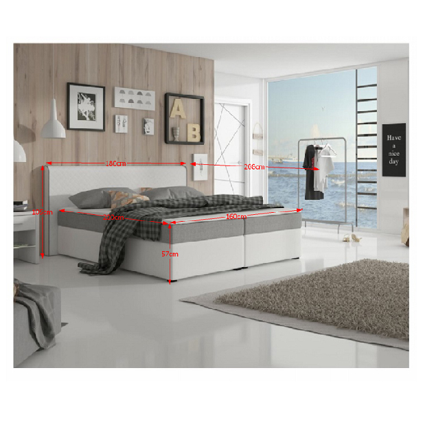 Manželská posteľ Boxspring 160 cm Namakyra Megakomfort Visco (biela + sivá) (s matracom a roštom)