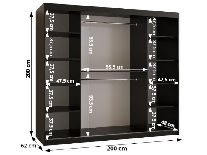 Šatníková skriňa Riven 1 200 (čierna matná + biela matná)