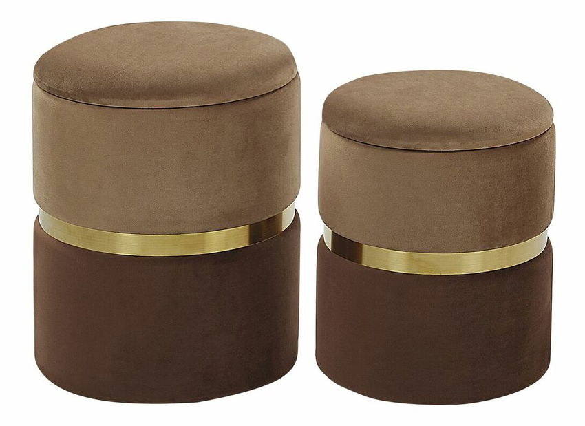 Set 2 buc. taburete WICHINE (stofă) (maro) (cu sp. depozitare)