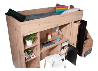 Detská kombinovaná posteľ 90 cm Sami 14 (dub artisan + matná biela + čierne madlá)